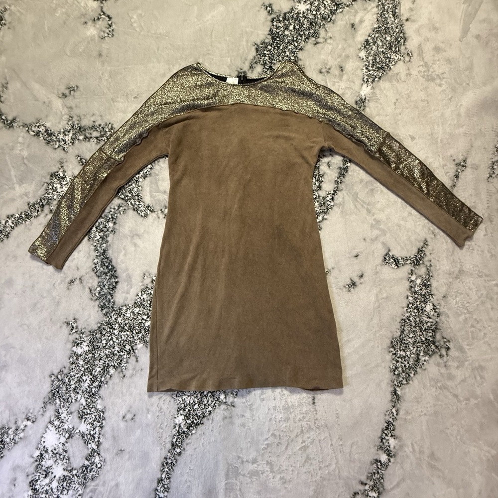 Sachin+Babi Dress Womens Size 8 Brown Metallic Bateau Neckline‎ Long Sleeve